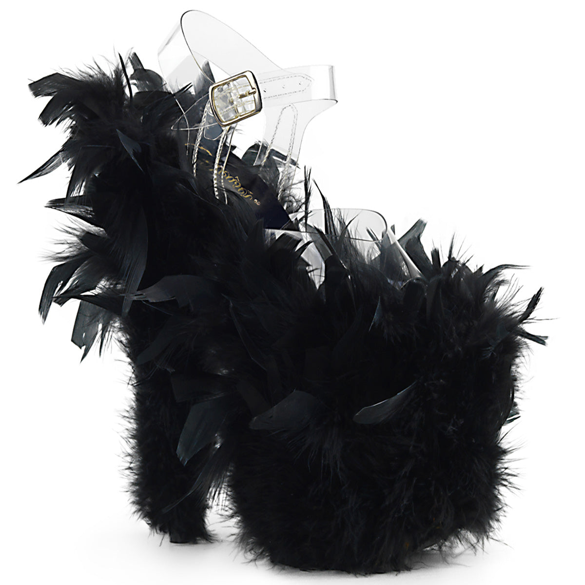 Pleaser Sandali da donna FLAMINGO-808f CLR / BLK Marabou Piuma