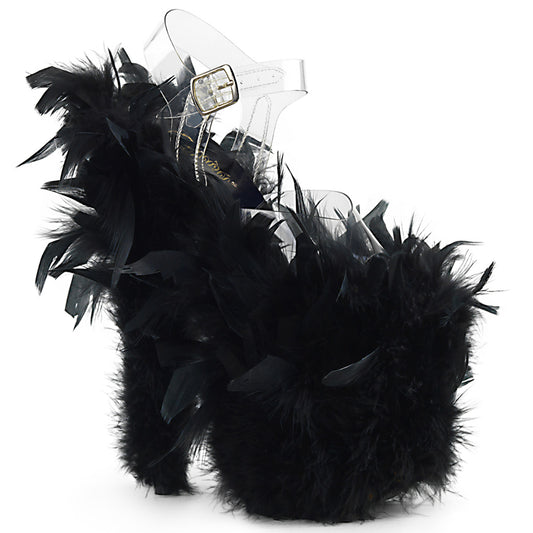 Pleaser Sandali da donna FLAMINGO-808f CLR / BLK Marabou Piuma