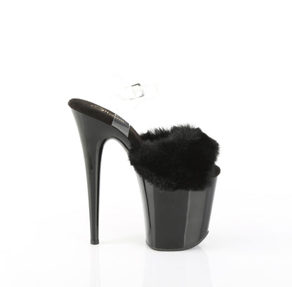 Pleaser Women's Platform Shoes FLAMINGO-808FUR Blk Faux Fur-Clr TPU/Blk