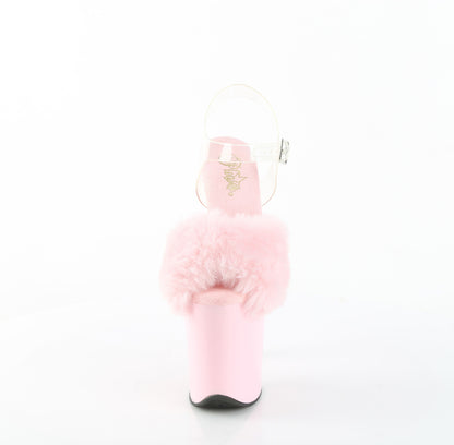 Pleaser Women's Platform Shoes FLAMINGO-808FUR B. Pink Faux Fur-Clr TPU/B. Pink