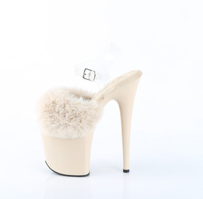 Pleaser Women's Platform Shoes FLAMINGO-808FUR Cream Faux Fur-Clr TPU/Cream