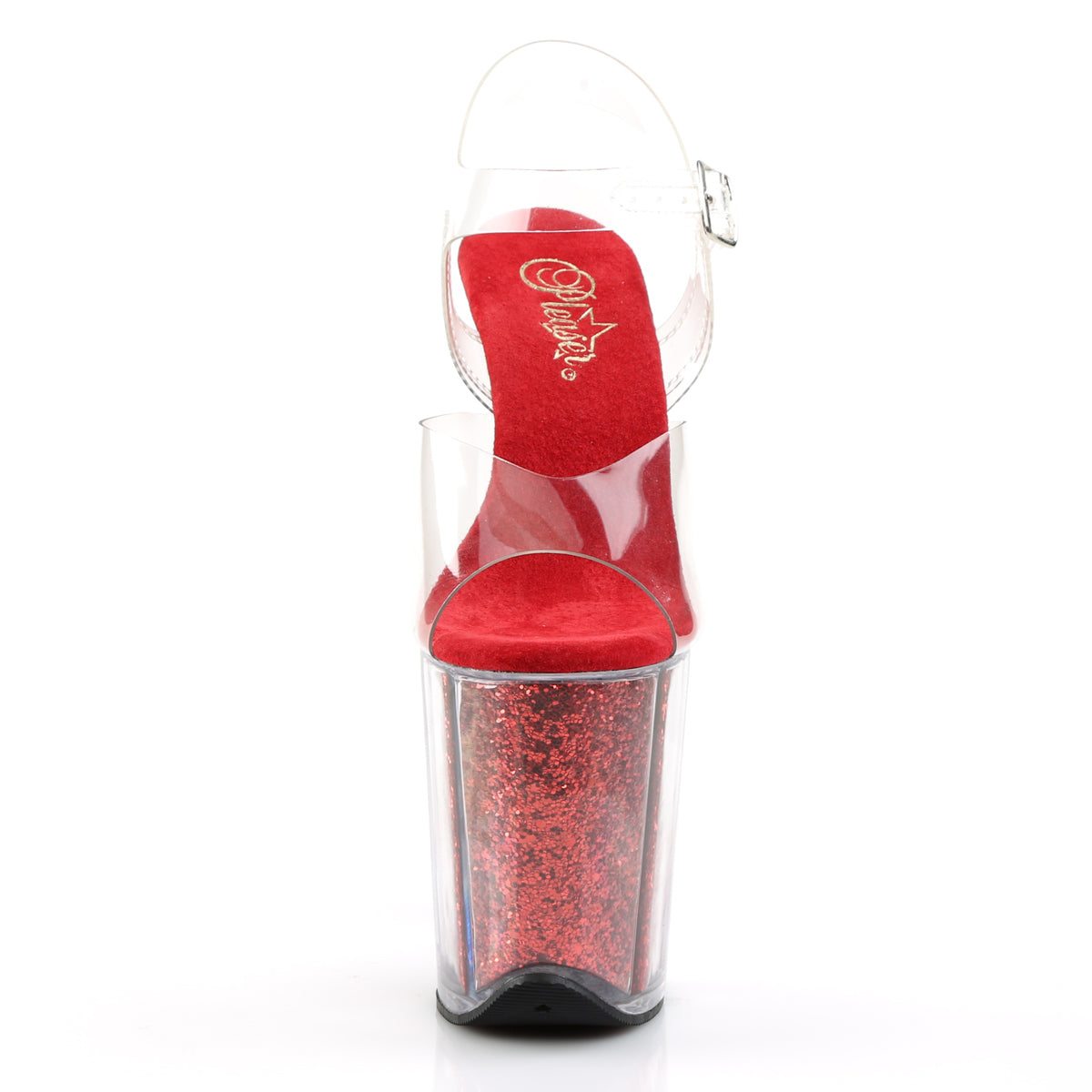 Pleaser Womens Sandals FLAMINGO-808G Clr/Red Glitter