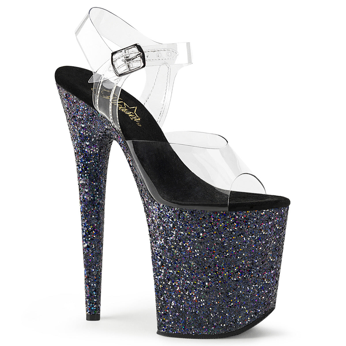 Pleaser Womens Sandals FLAMINGO-808LG Clr/Blk Multi Glitter
