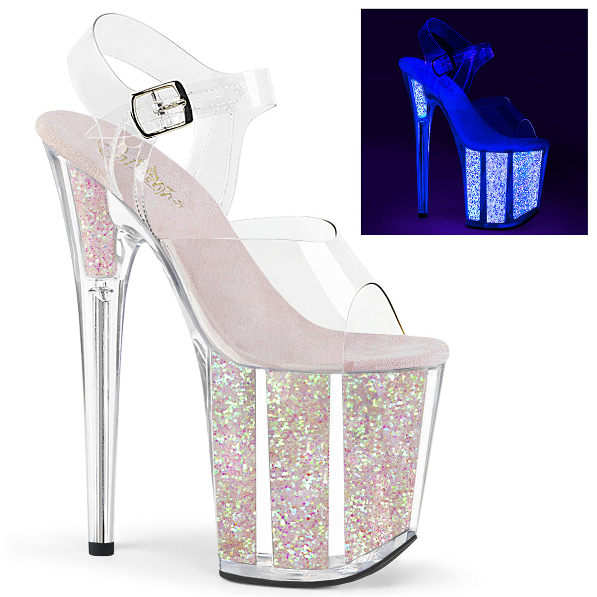 Pleaser Sandali da donna FLAMINGO-808UVG CLR / Neon Opal glitter