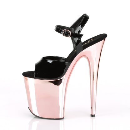 Pleaser Womens Sandals FLAMINGO-809 Blk Pat/Rose Gold Chrome