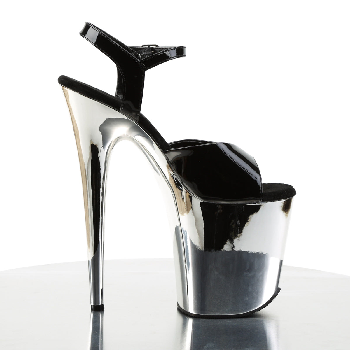 Pleaser Sandali da donna FLAMINGO-809 BLK PAT / SLV Chrome