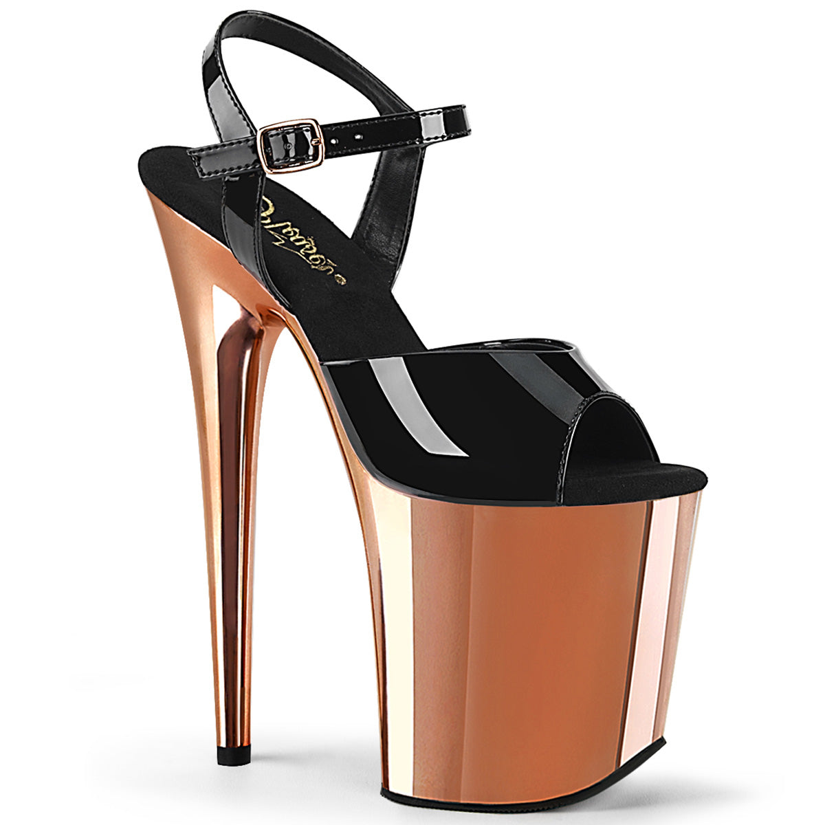 Pleaser Sandali da donna FLAMINGO-809 BLK PAT / GOLD GOLD CHROME