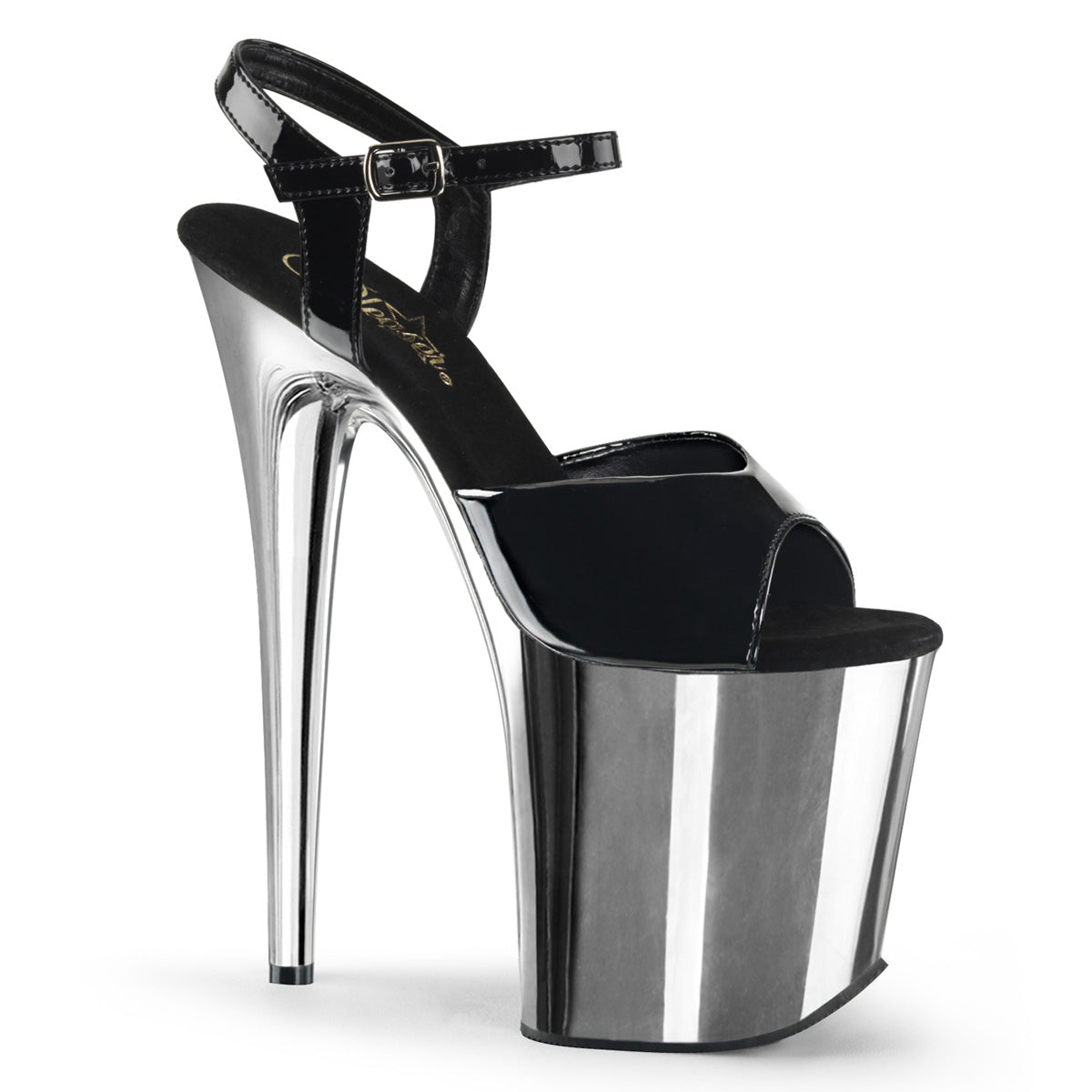 Pleaser Sandali da donna FLAMINGO-809 BLK PAT / SLV Chrome
