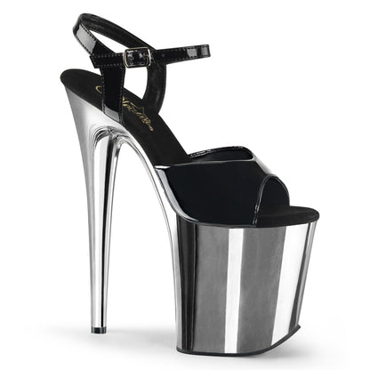 Pleaser Sandali da donna FLAMINGO-809 BLK PAT / SLV Chrome