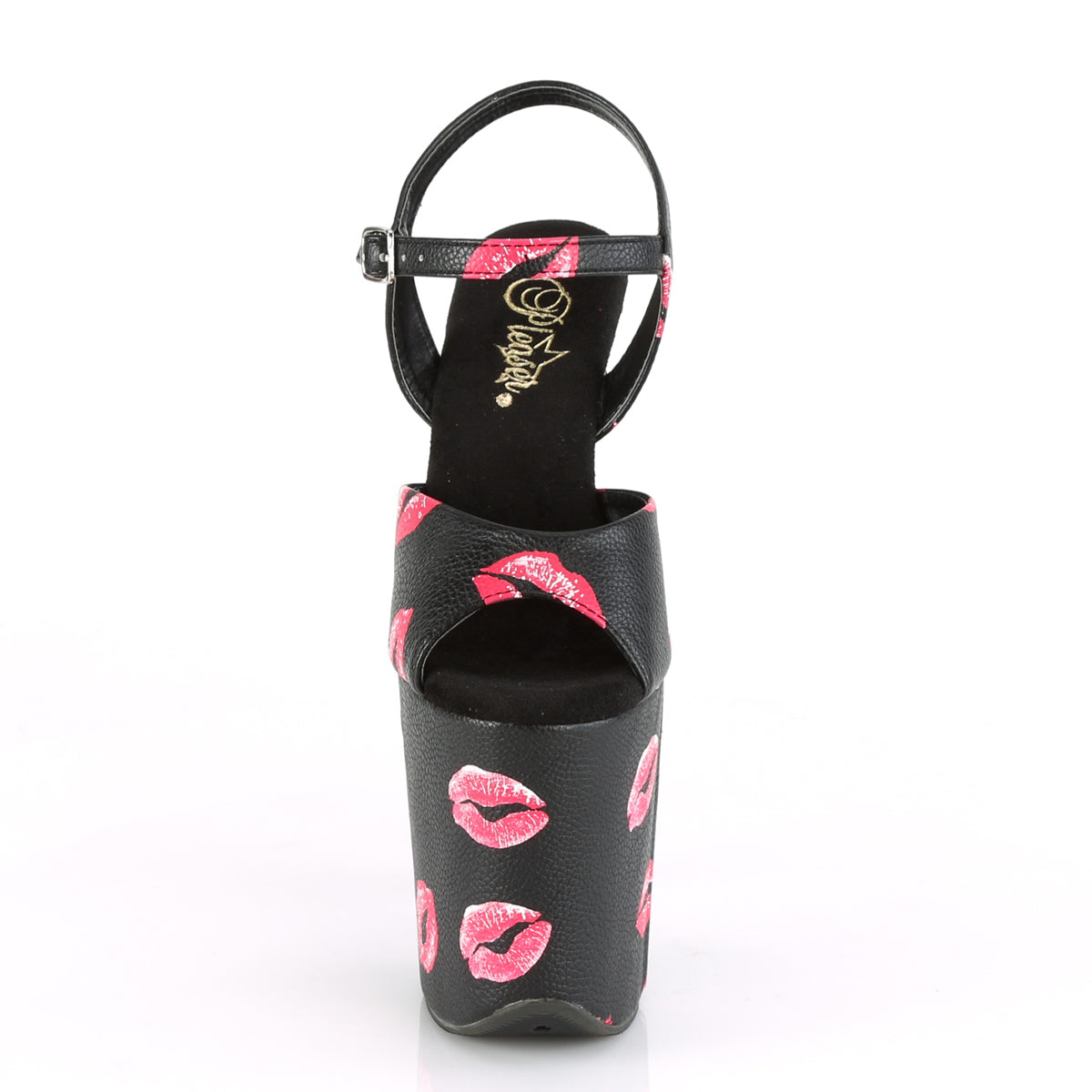 Pleaser Womens Sandals FLAMINGO-809KISSES Blk Faux Leather/Blk Faux Leather