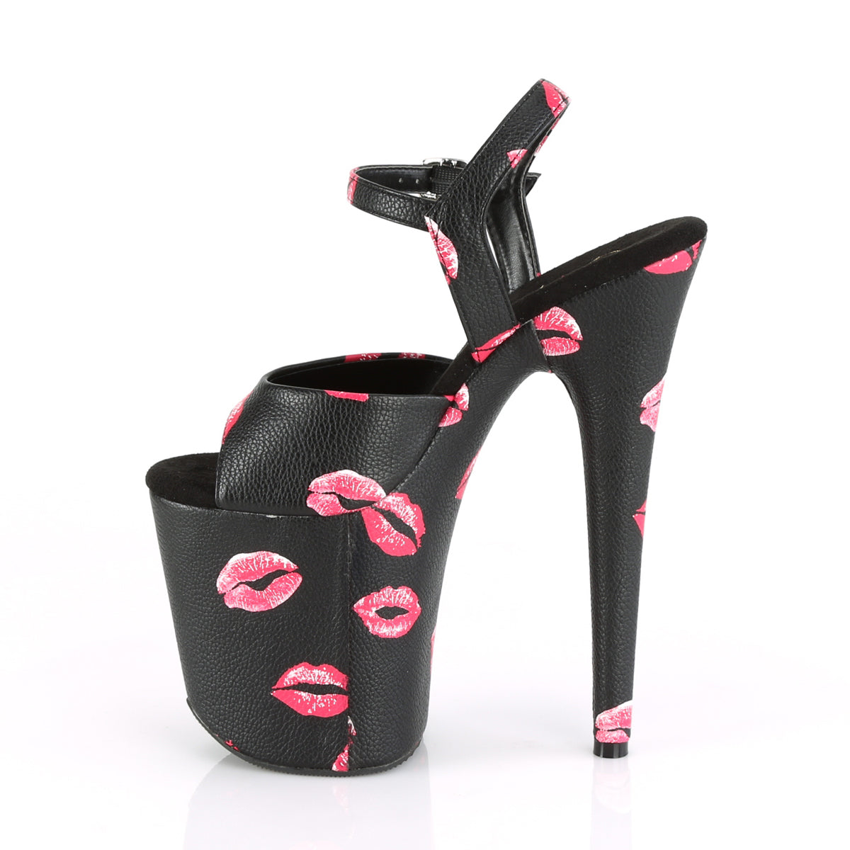 Pleaser Womens Sandals FLAMINGO-809KISSES Blk Faux Leather/Blk Faux Leather