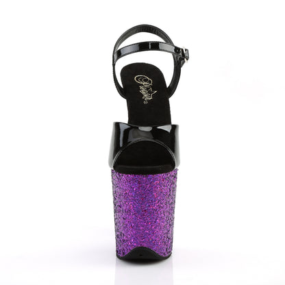 Pleaser Womens Sandals FLAMINGO-809LG Blk Pat/Purple Multi Glitter
