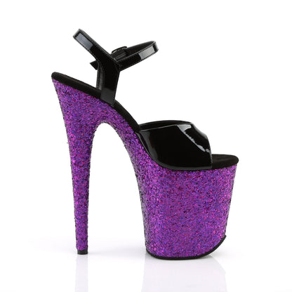 Pleaser Womens Sandals FLAMINGO-809LG Blk Pat/Purple Multi Glitter
