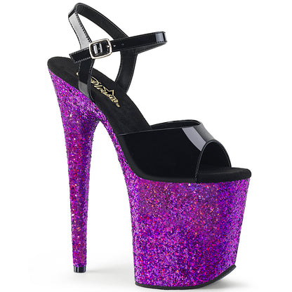 Pleaser Womens Sandals FLAMINGO-809LG Blk Pat/Purple Multi Glitter