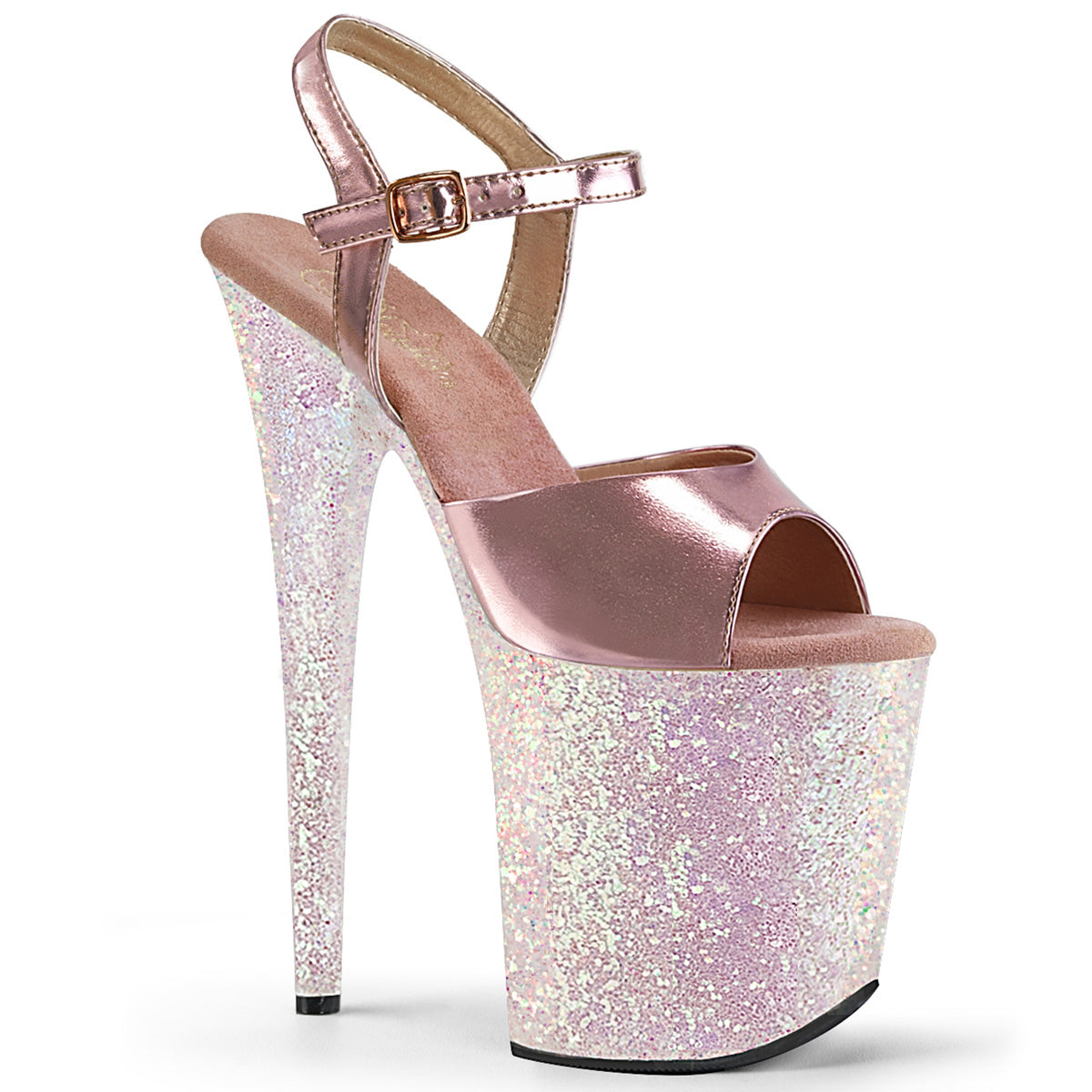 Pleaser Womens Sandals FLAMINGO-809LG Rose Gold Metallic Pu/Opal Multi Glitter