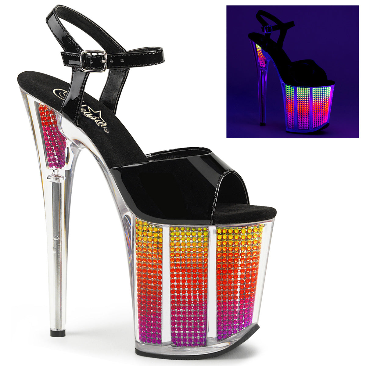 Pleaser Donne Sandali FLAMINGO-809SRS Blk Pat / Neon Multi SRS