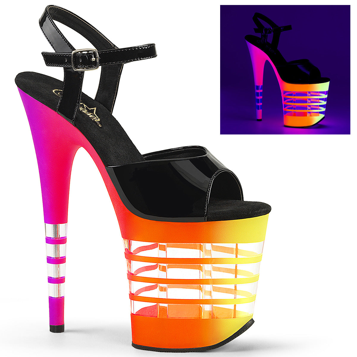 Pleaser Sandali da donna FLAMINGO-809UVLN BLK PAT / NEON MULTI