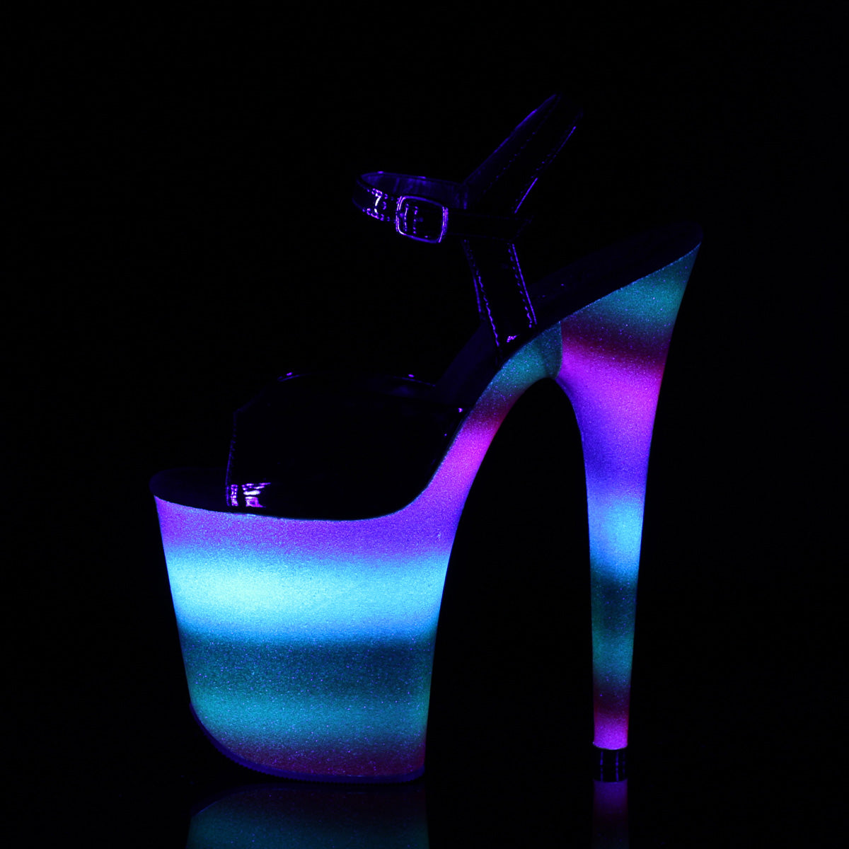 Pleaser Sandali da donna FLAMINGO-809WR BLK PAT /Rainbow Glitter.