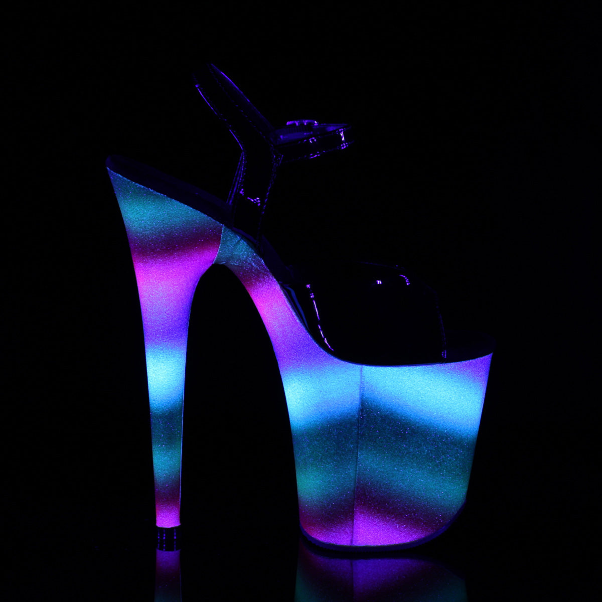 Pleaser Sandali da donna FLAMINGO-809WR BLK PAT /Rainbow Glitter.