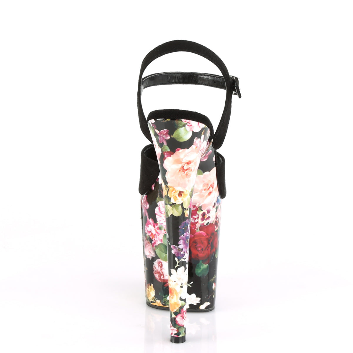 Pleaser Sandali da donna FLAMINGO-809WR Black Faux Suede / Stampa floreale avvolta
