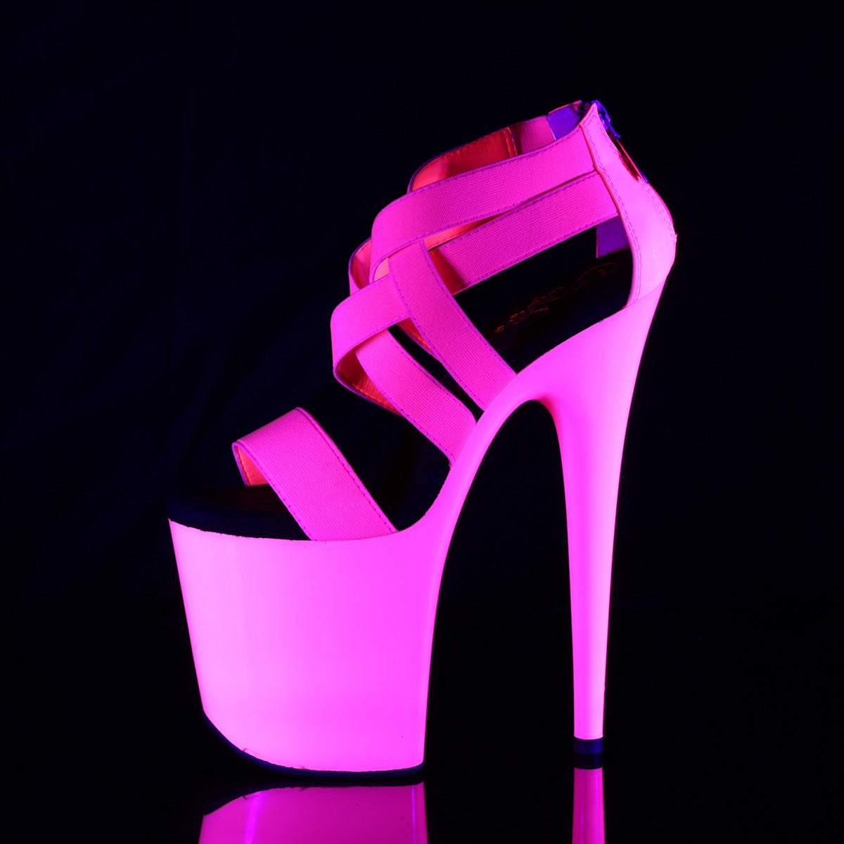 Pleaser Womens Sandals FLAMINGO-869UV Neon H. Pink Elastic Band-Pat/Neon H. Pink