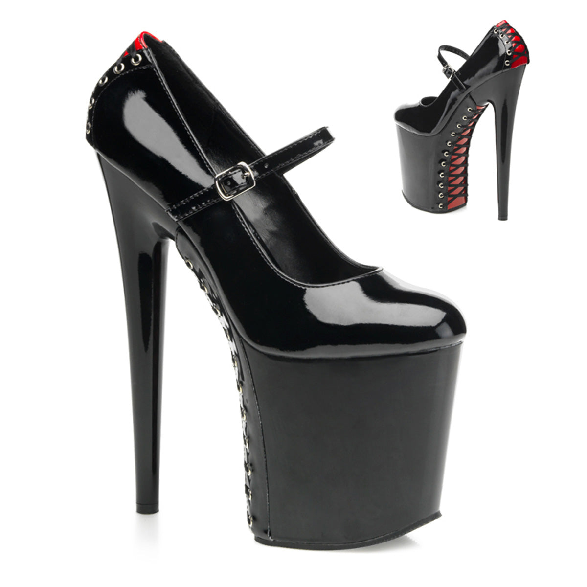Pleaser Sandali da donna FLAMINGO-887FH BLK-RED PAT / BLK