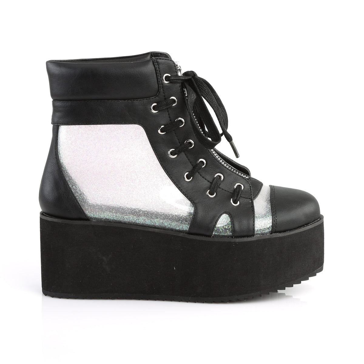 DemoniaCult Stivali alla caviglia femminile GRIP-102 blk vegan cuoio-clr ologramma TPU