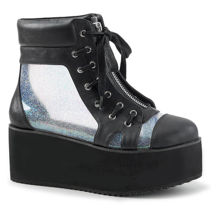 DemoniaCult Stivali alla caviglia femminile GRIP-102 blk vegan cuoio-clr ologramma TPU