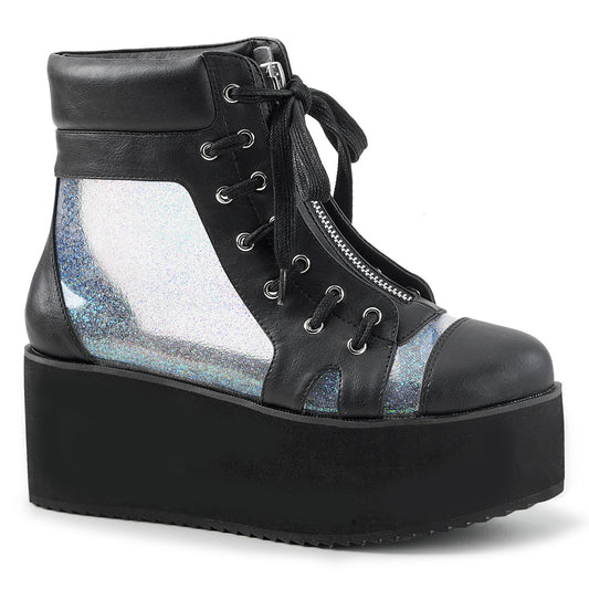 DemoniaCult Stivali alla caviglia femminile GRIP-102 blk vegan cuoio-clr ologramma TPU