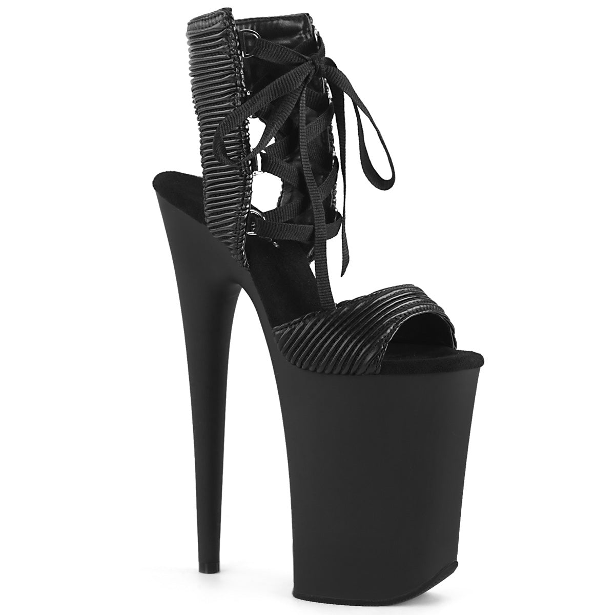 Pleaser Womens Sandals INFINITY-900-14 Blk Quilted Faux Leather/Blk Matte