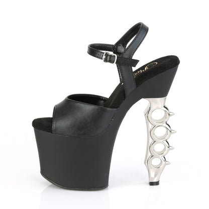 Pleaser Womens Sandals IRONGRIP-709 Blk F.Leather/Blk Matte-Slv Brushed