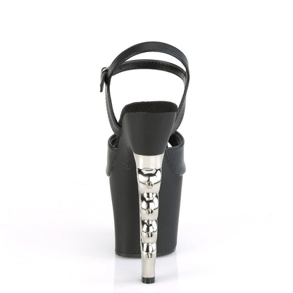 Pleaser Womens Sandals IRONGRIP-709 Blk F.Leather/Blk Matte-Slv Brushed