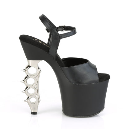 Pleaser Womens Sandals IRONGRIP-709 Blk F.Leather/Blk Matte-Slv Brushed
