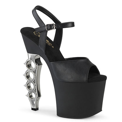 Pleaser Womens Sandals IRONGRIP-709 Blk F.Leather/Blk Matte-Slv Brushed