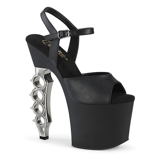 Pleaser Womens Sandals IRONGRIP-709 Blk F.Leather/Blk Matte-Slv Brushed