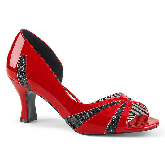 Pleaser Pink Label Pompe da donna JENNA-03 Glittello rosso Pat-Blk