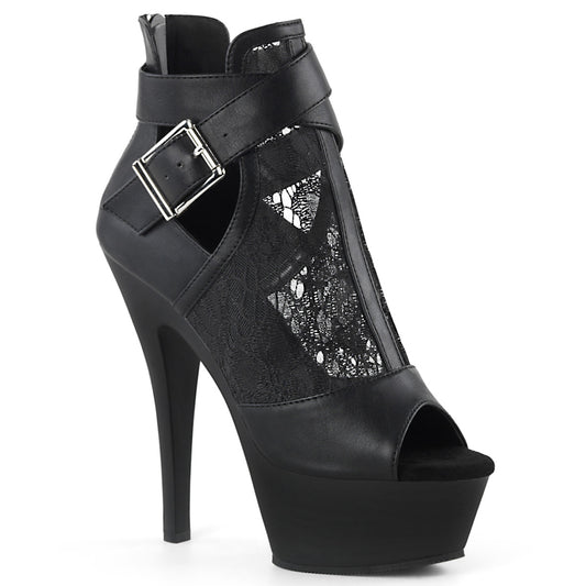 Pleaser Sandali da donna KISS-257 BLK Faux Leather-Lace-Mesh / Blk Matte