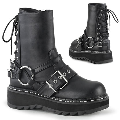 DemoniaCult Stivali da donna LILITH-210 pelle vegana BLK