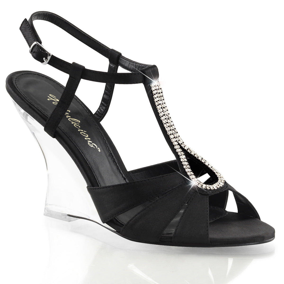 Fabulicious Womens Sandals LOVELY-420 Blk Satin/Clr