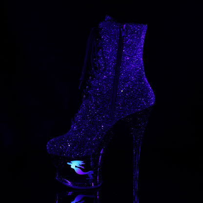 Pleaser Womens Ankle Boots MOON-1020MER Purple-Blk Ombre Glitter/Blk