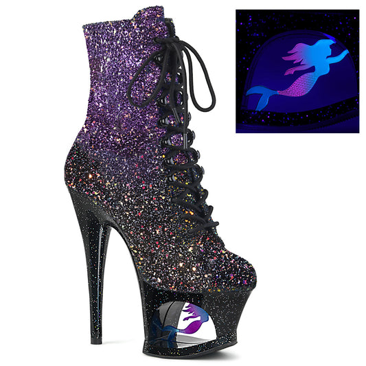 Pleaser Womens Ankle Boots MOON-1020MER Purple-Blk Ombre Glitter/Blk