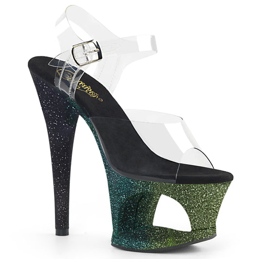 Pleaser Womens Sandals MOON-708OMBRE Clr/Emerald-Blk Ombre