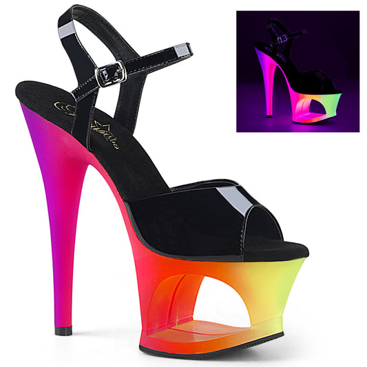 Pleaser Womens Sandals MOON-709UV Blk Pat/Neon Multi