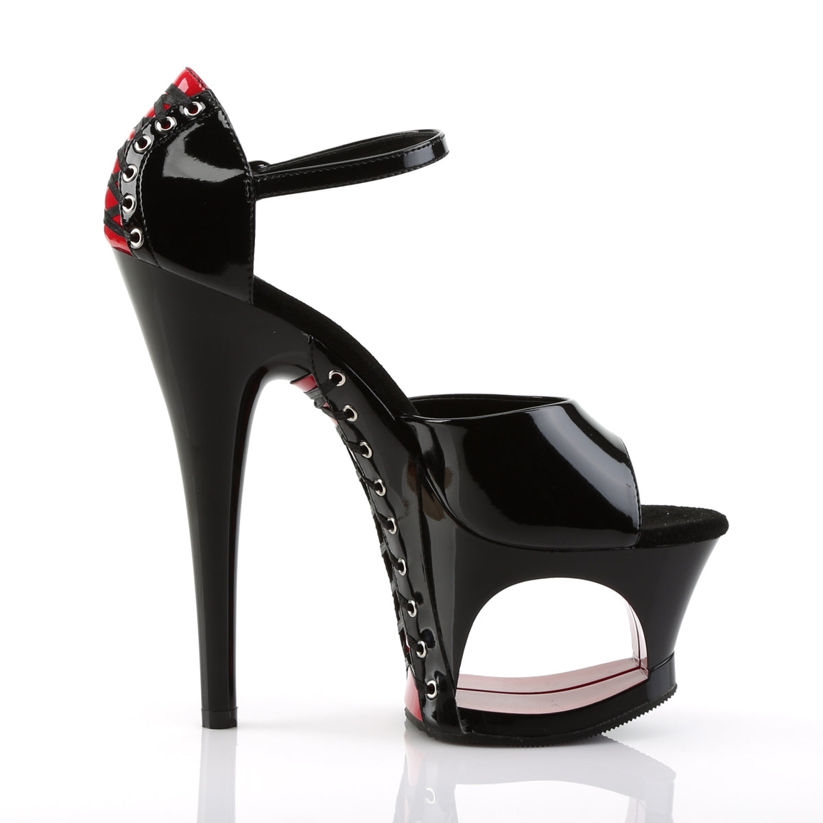 Pleaser Womens Sandals MOON-760FH Blk-Red Pat/Blk