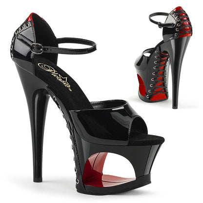 Pleaser Womens Sandals MOON-760FH Blk-Red Pat/Blk