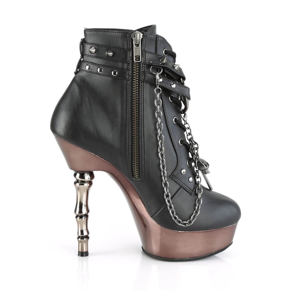 DemoniaCult Womens Boots MUERTO-1001 Blk Faux Leather/Pewter Chrome