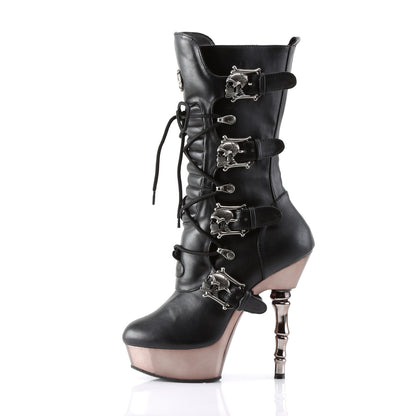 DemoniaCult Stivali da donna MUERTO-1026 blk in pelle vegana/peltro cromo