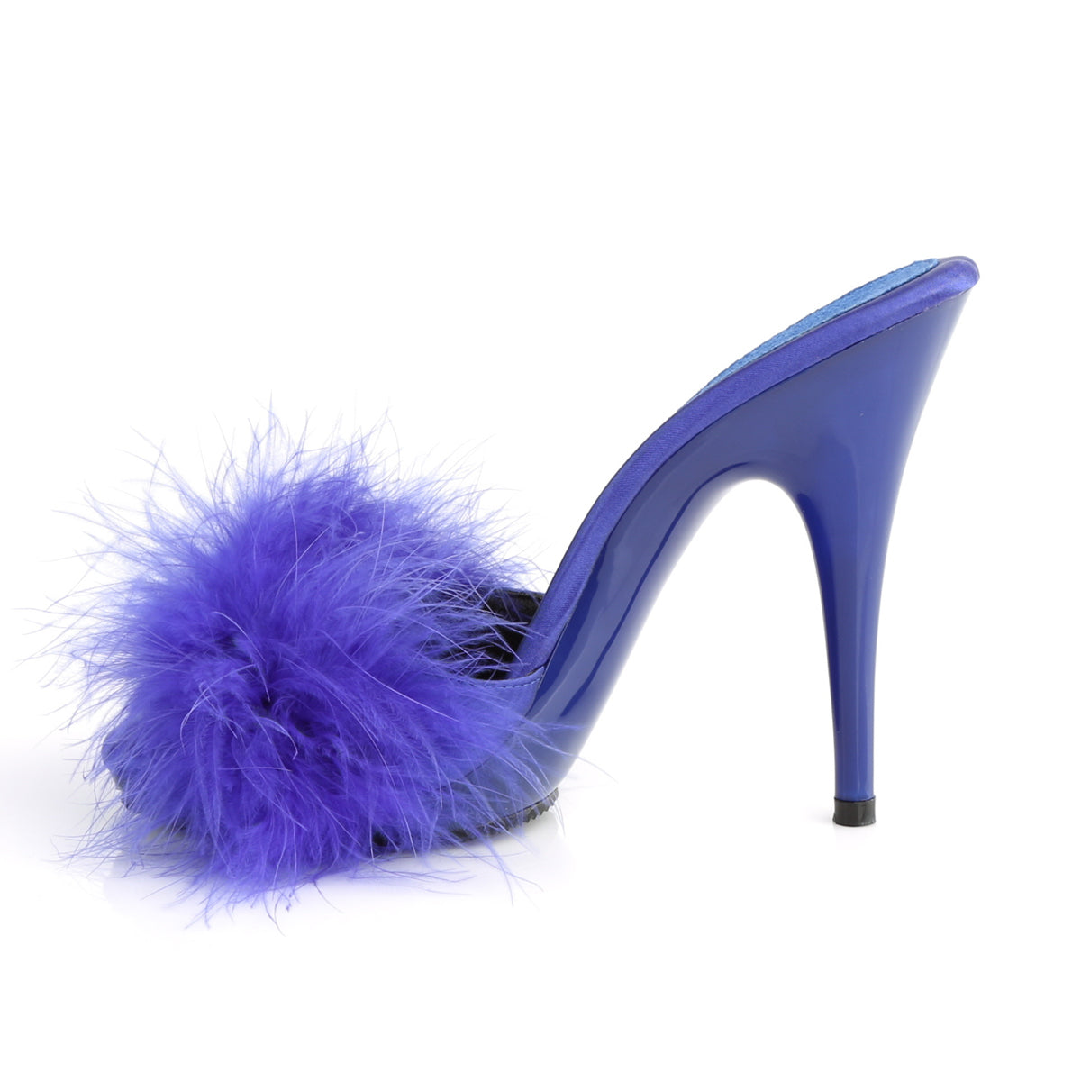 Fabulicious Womens Sandals POISE-501F Blue Satin-Marabou Fur/Blue