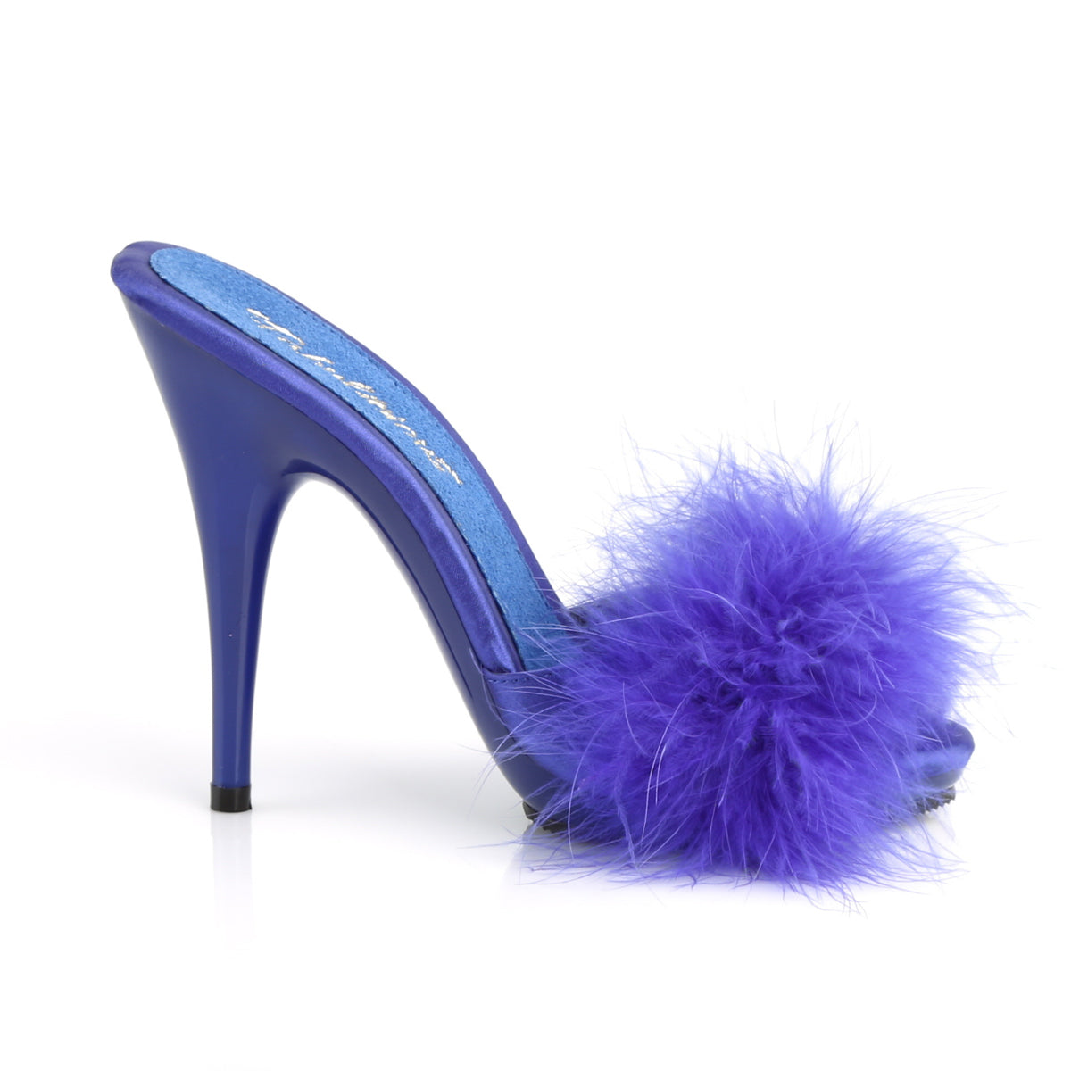 Fabulicious Womens Sandals POISE-501F Blue Satin-Marabou Fur/Blue