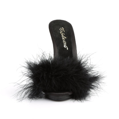 Fabulicious Womens Sandals POISE-501F Blk Satin-Marabou Fur/Blk
